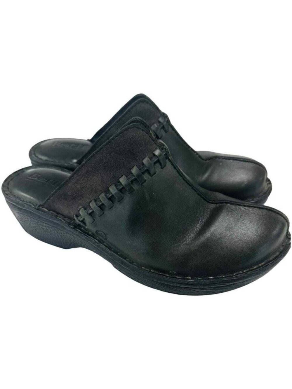 Born Womens Ellendale Leather Comfort Slip Dark Green Clog Mules Blk 7 Casual